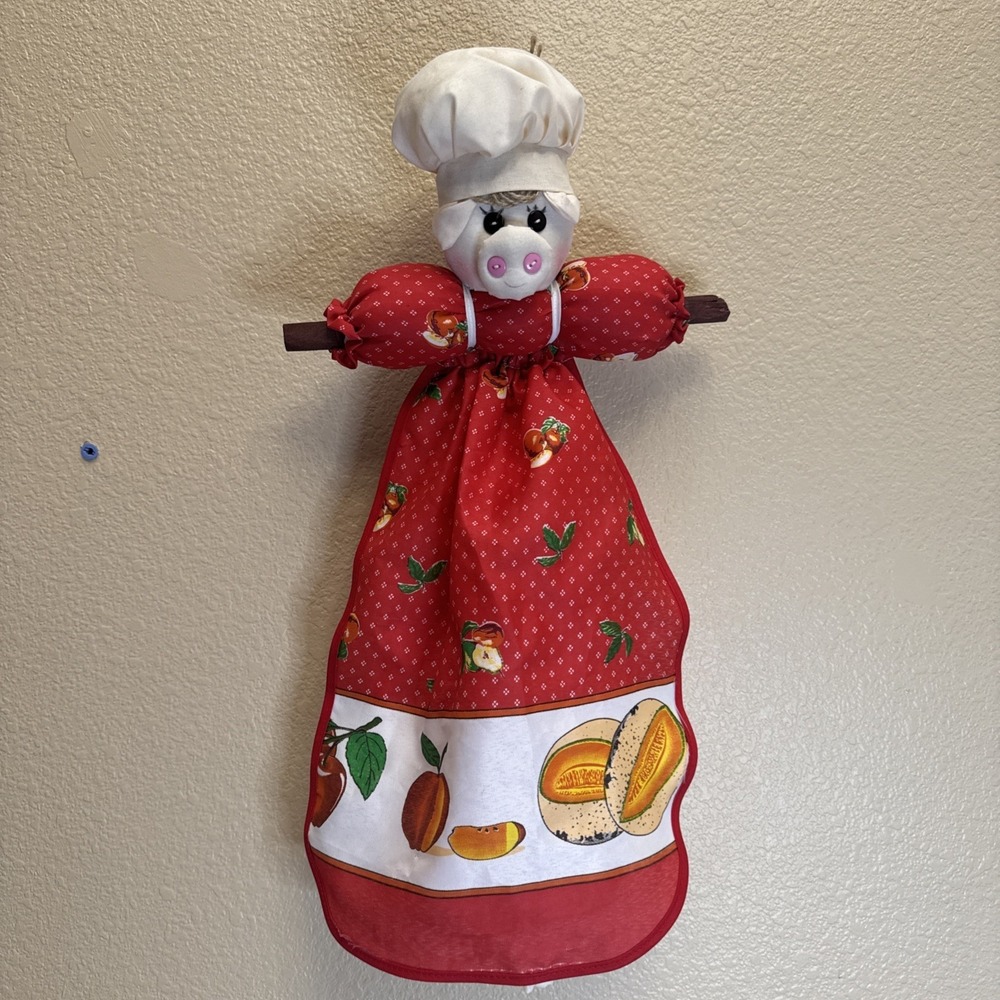 Vintage Country Pig Plastic Grocery Bag Holder 24" Long